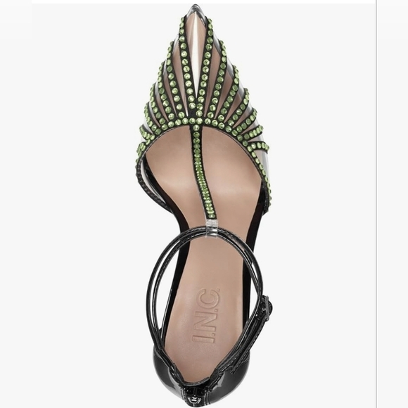 INC Womens Black T-Strap Rhinestone Buckle Accent Heels - Picture 4 of 5